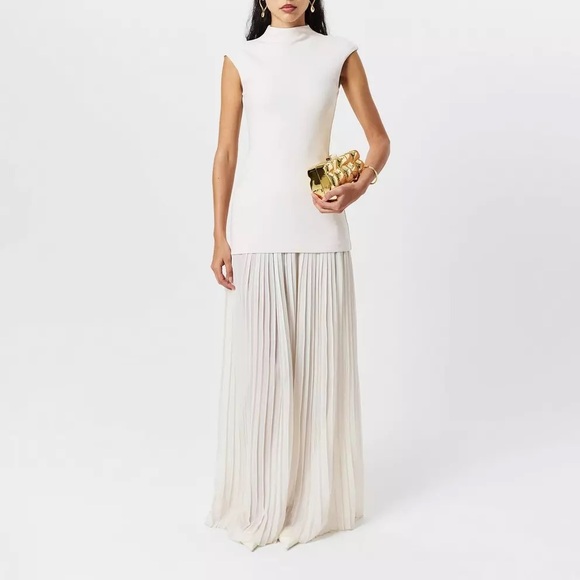 naked wardrobe Dresses & Skirts - Naked Wardrobe Funnel Neck Mixed Media Maxi Dress in cream off white